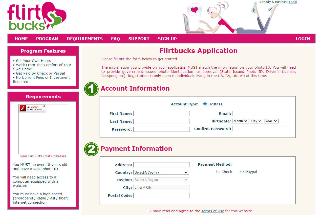 flirtbucks application procedure
