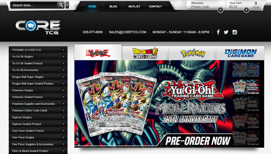 Landing page of CoreTCG Website - where to sell yugioh cards
