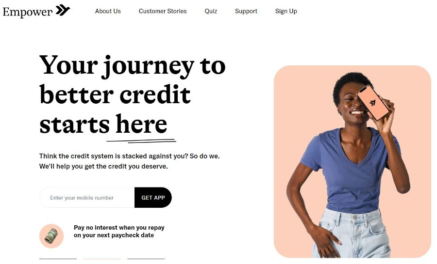 Screenshot of Empower homepage
