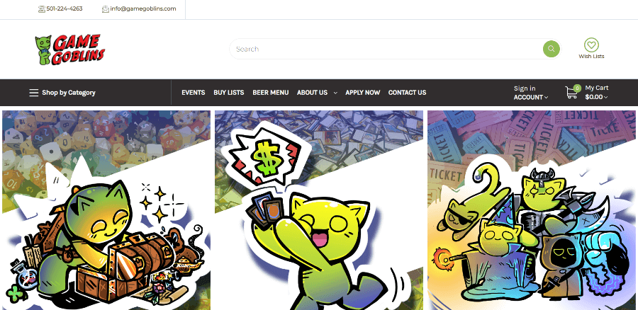 Landing page of Game Goblins Website