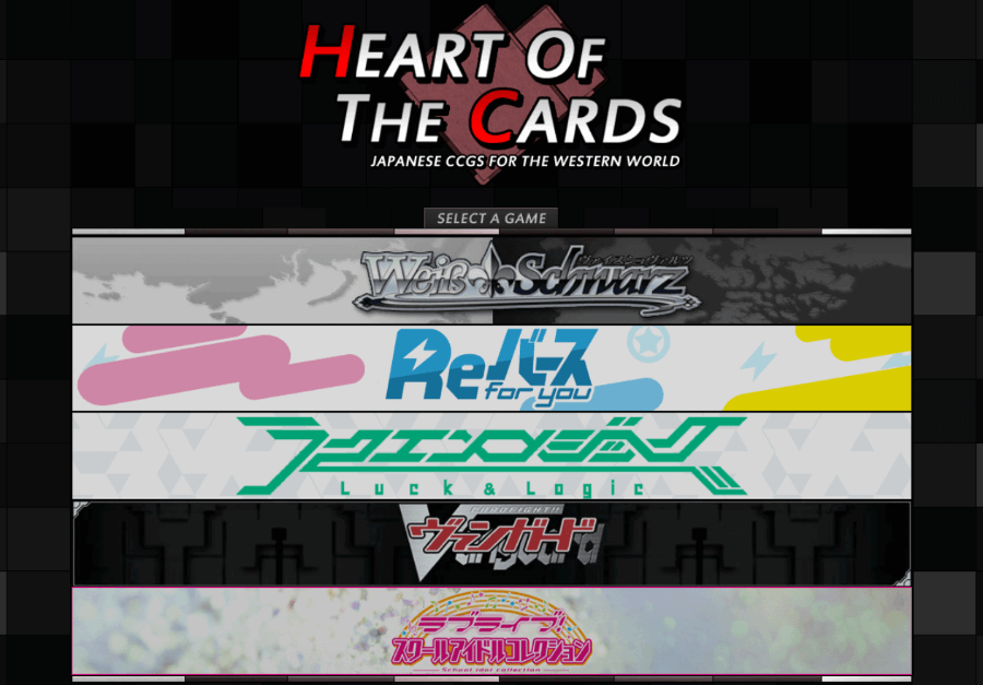 Homepage of Heart Of The Cards website