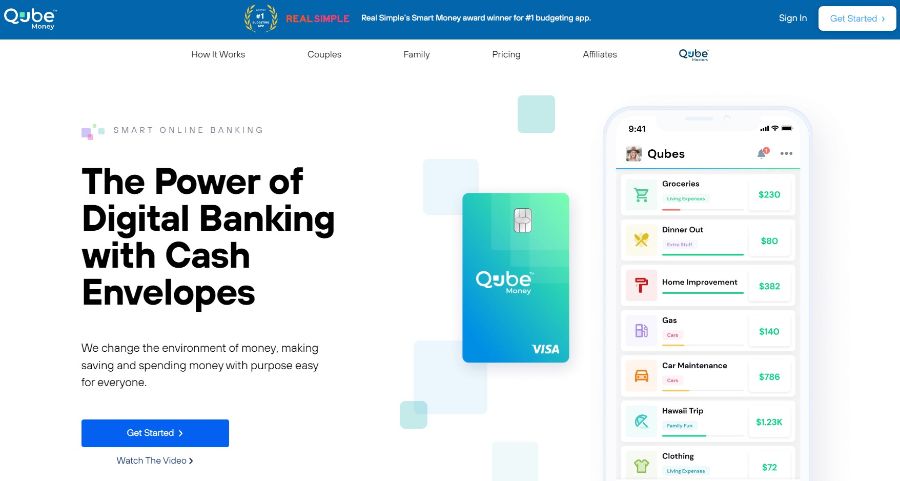 Screenshot of Qube Money Landing Page