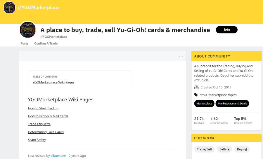 YGOMarketplace subreddit screenshot - where to sell yugioh cards