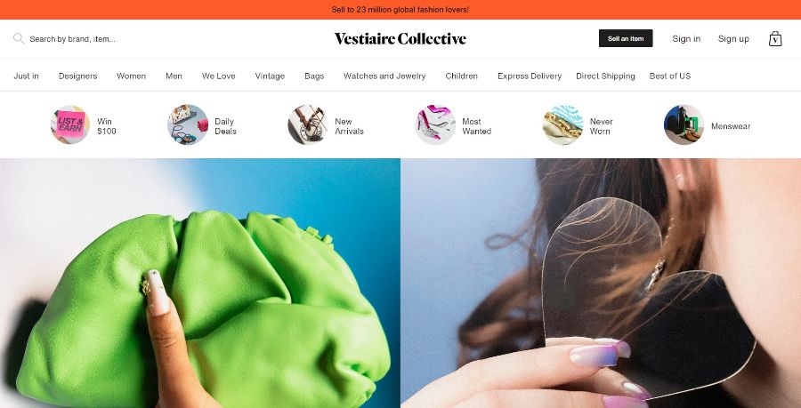 Homepage of Vestiaire Collective