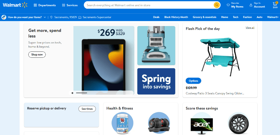 Screenshot of Walmart website that I took while searching for free EDP and EDT samples.