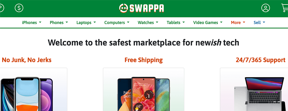 A homepage image of Swappa website