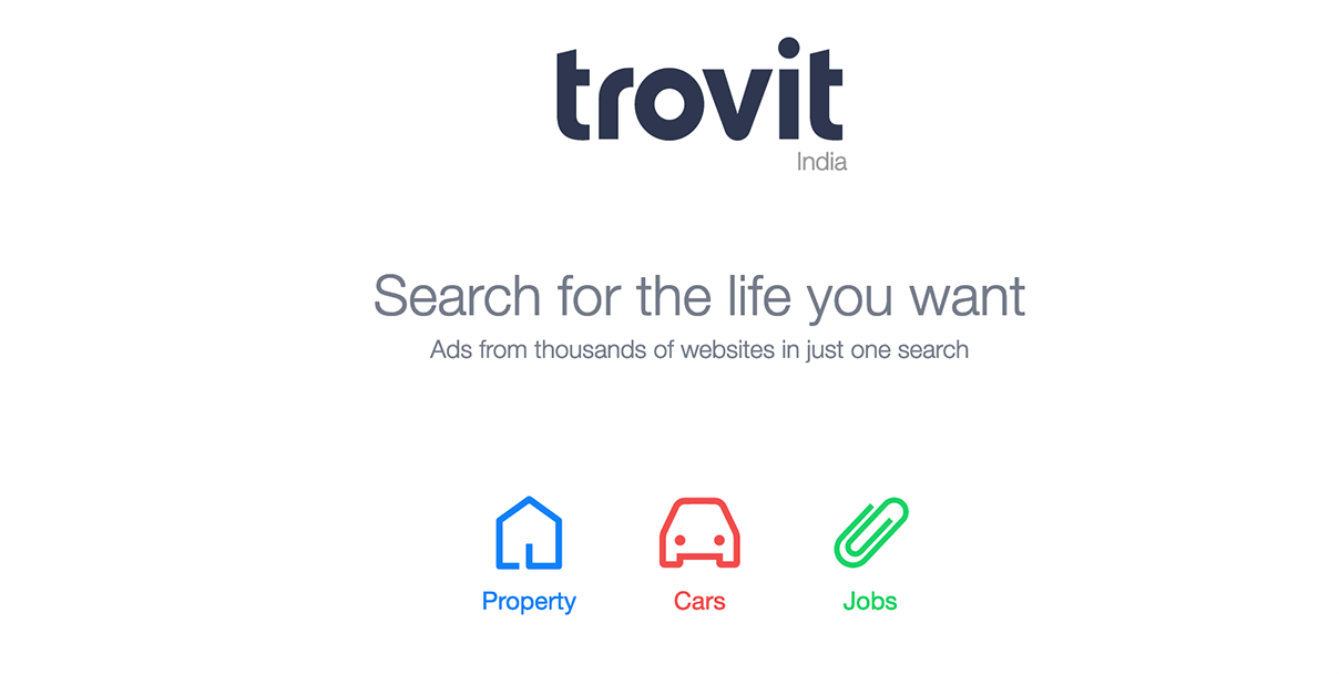 A homepage image of Trovit website