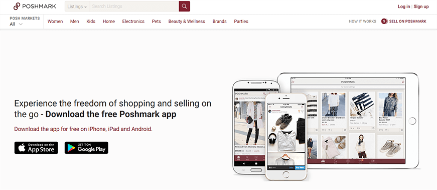 A homepage image of Poshmark website