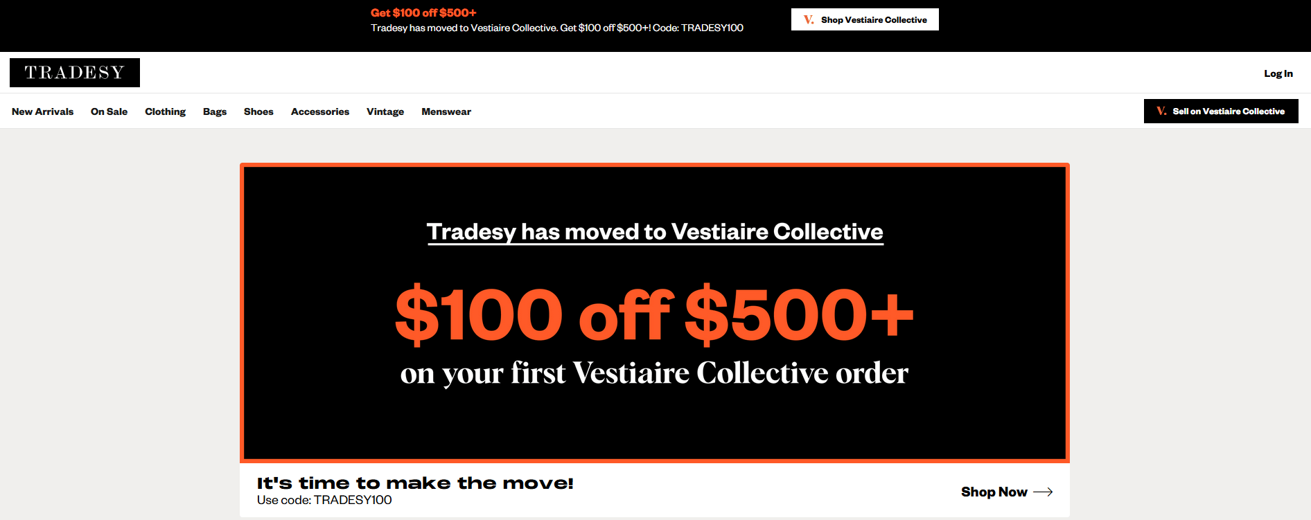 A homepage screenshot of tradesy website