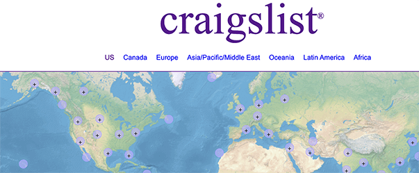 A homepage image of Craigslist website taken while searching for sites like poshmark