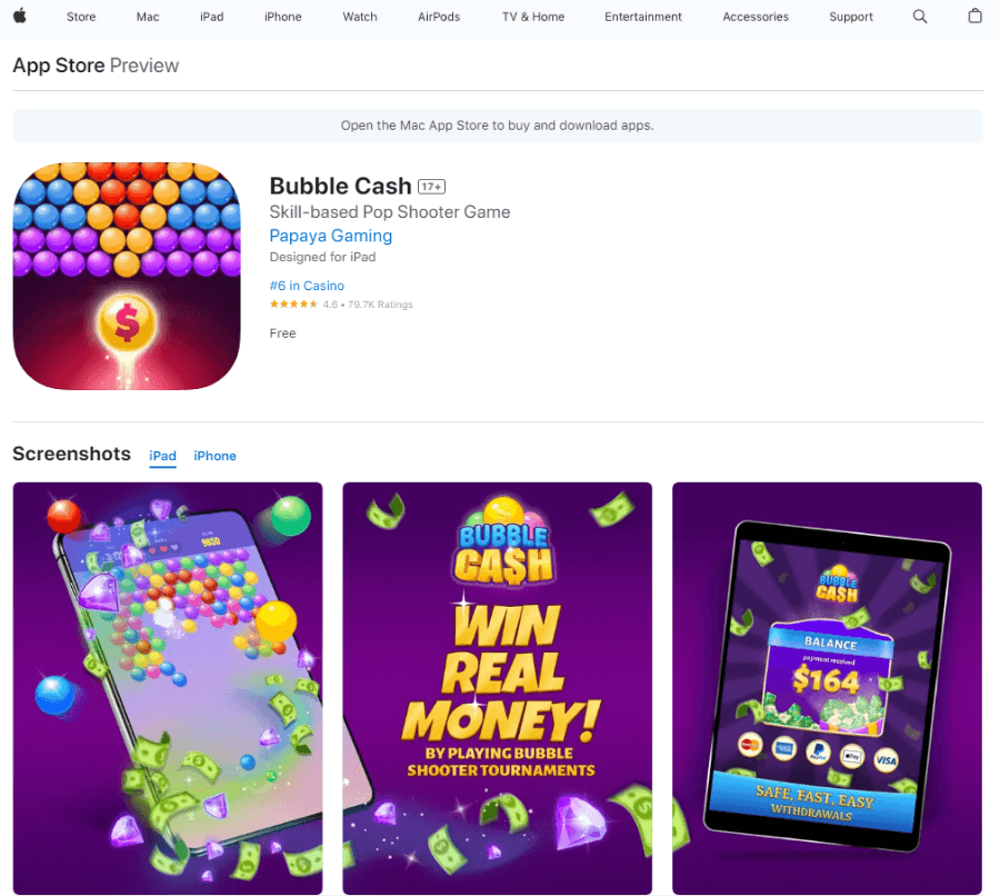 Bubble Cash app listed on the Apple App Store.