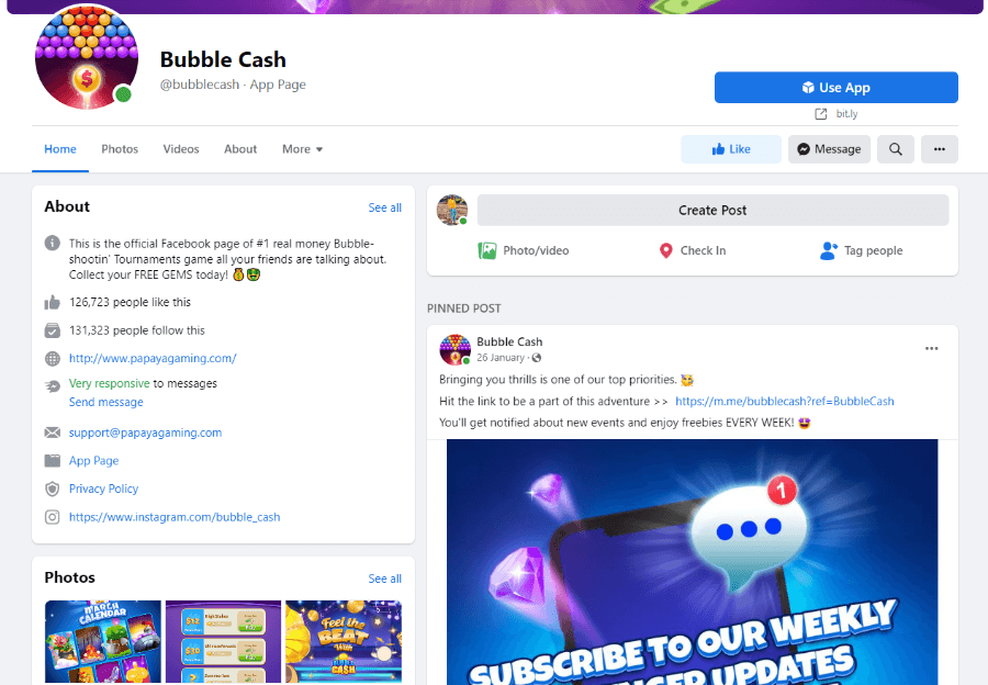 Bubble Cash Facebook page that i found while searching for if Bubble Cash legit or not.