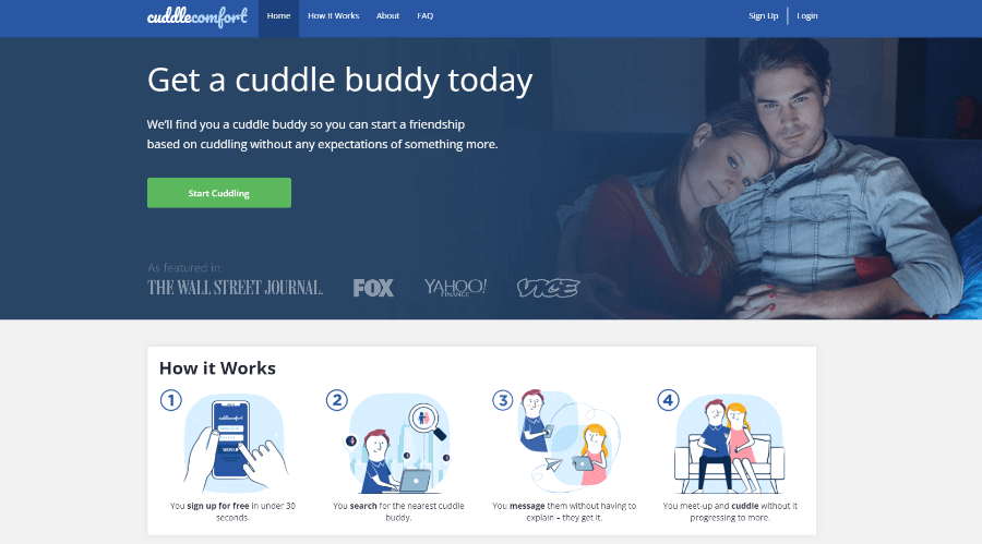 Landing page of Cuddle Comfort website.