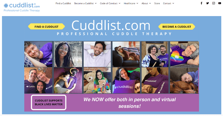 Homepage of Cuddlist website.