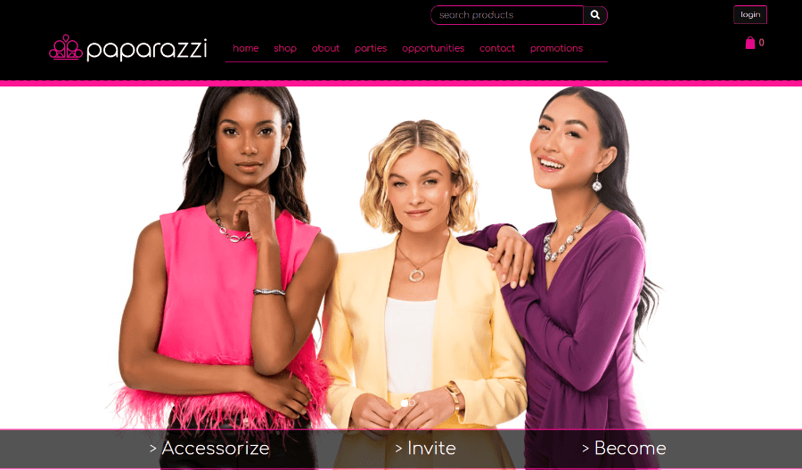 Homepage of Paparazzi Accessories website.