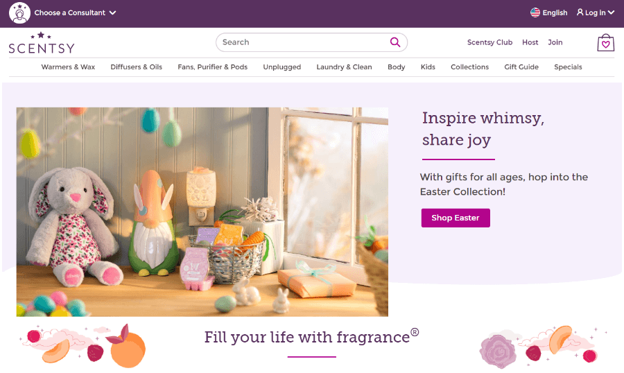 Homepage of Scentsy website.