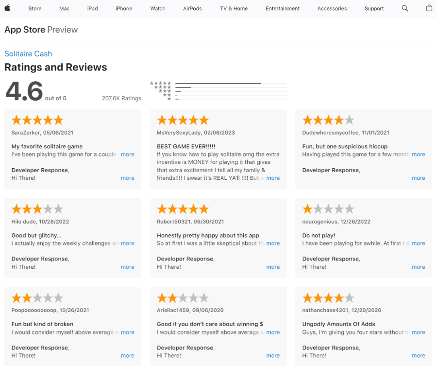 Reviews and ratings of Solitaire Cash on Apple Store.