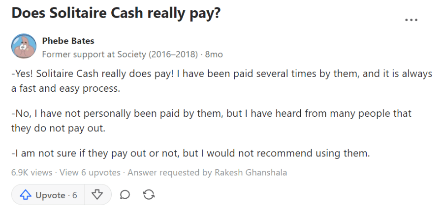 An user review of Solitaire Cash on Quora.