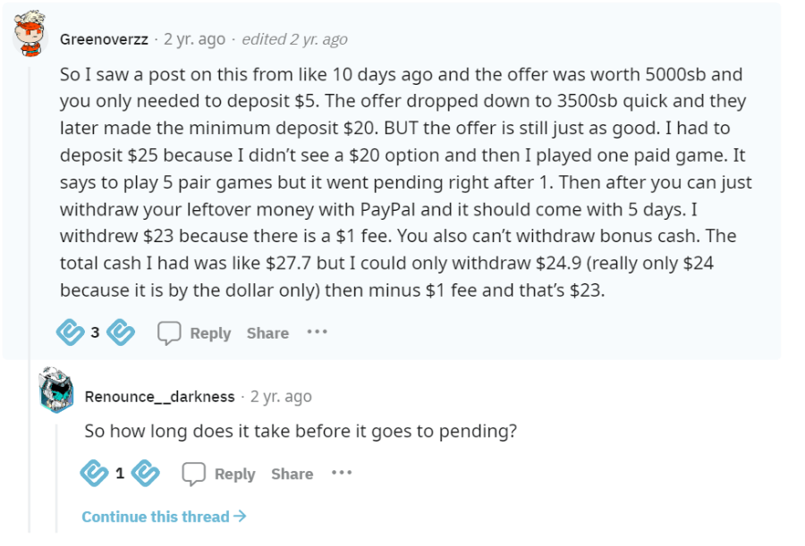 An user review of Solitaire Cash legit or not on Reddit.