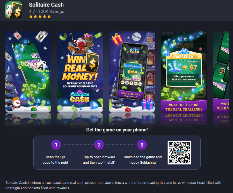 Landing page of the Solitaire Cash website.