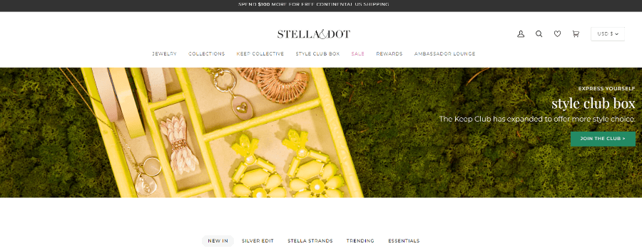 Landing page of Stella & Dot website.