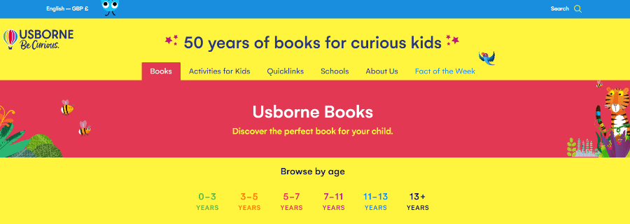 Homepage of Usborne website - direct sales companies