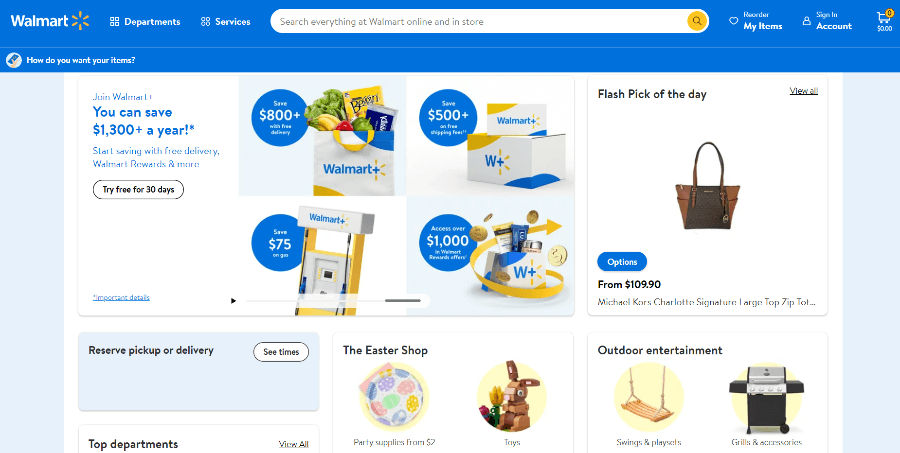 Landing page of the Walmart website that I found while looking for a gift card exchange kiosk.