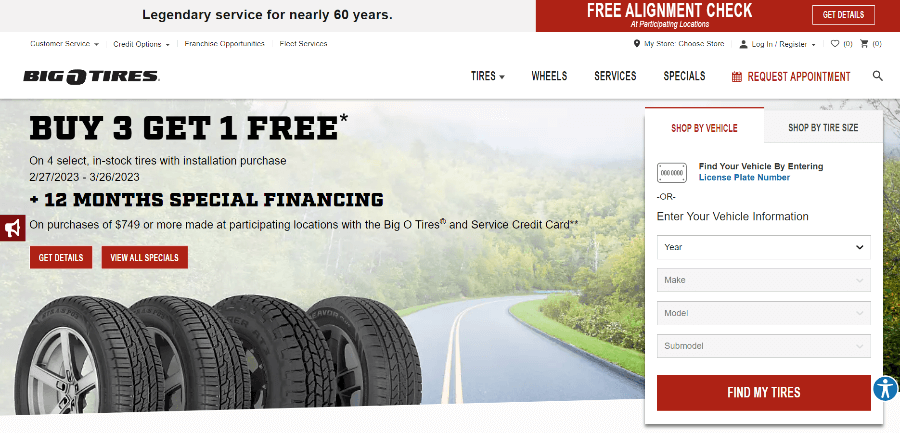 Website of Big O Tires.