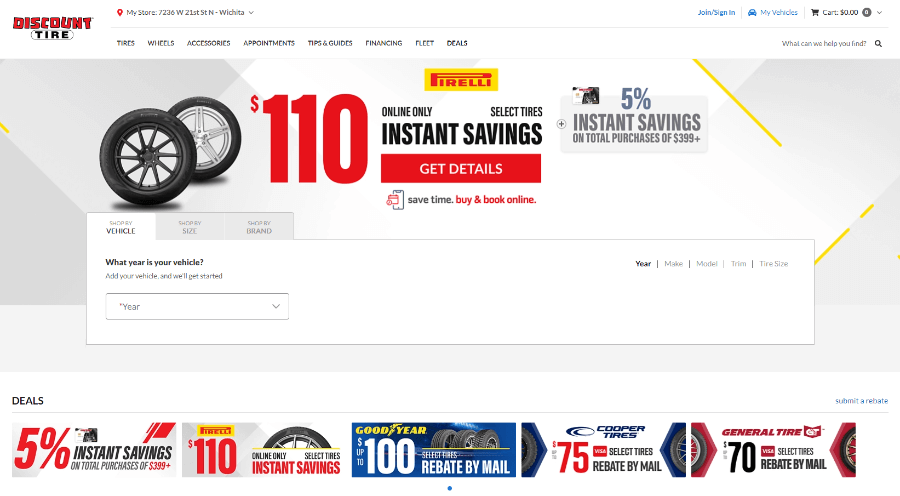 Landing page of Discount Tire - free air for tires near me