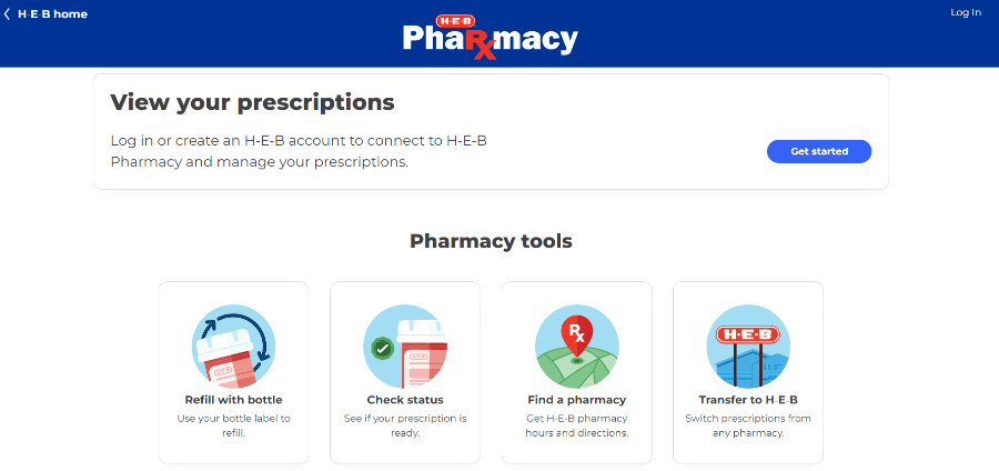 Pharmacy section of the H-E-B website