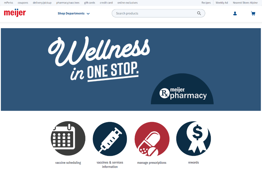 Pharmacy page of the Meijer website.