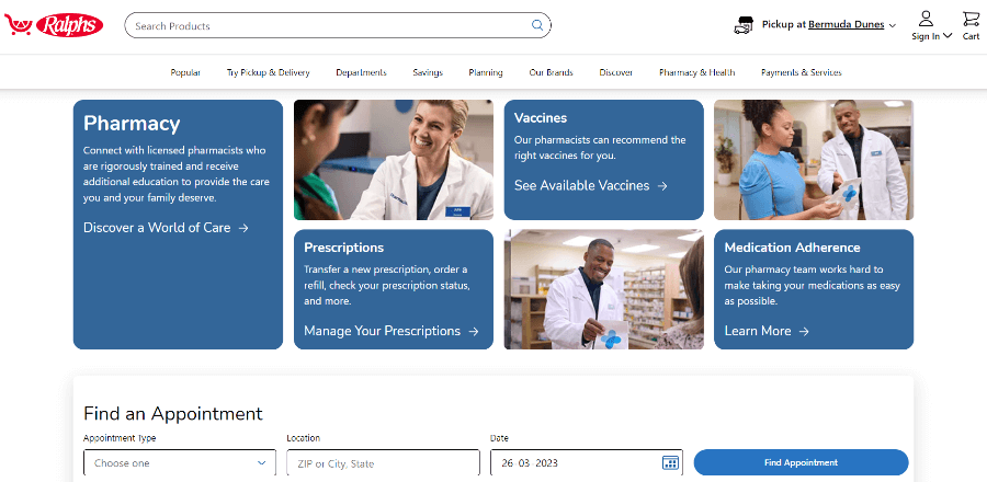 Pharmacy segment of the Ralphs website.