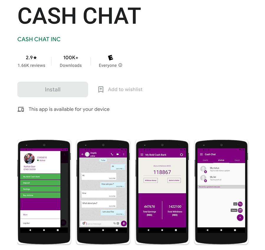 A Screenshot image of the Cash chat app website