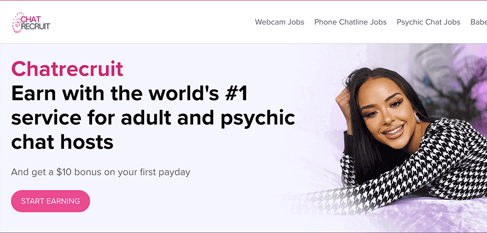 A Screenshot image of the Chatrecruit website - get paid to talk to lonely people