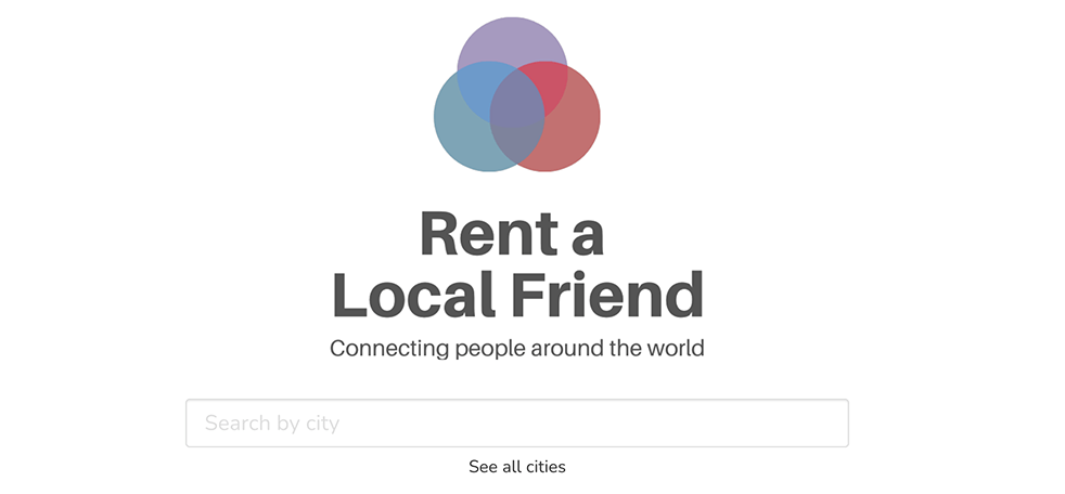 A Screenshot image of the Rent a local friend website - get paid to talk to lonely people