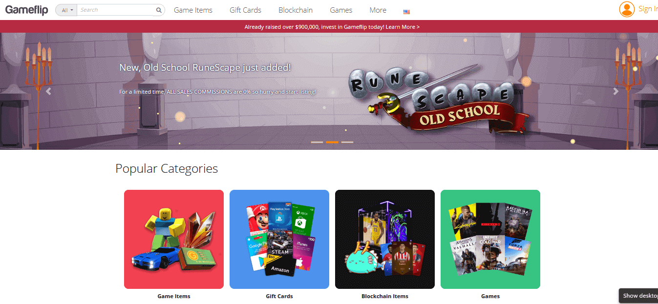 Screenshot of GameFlip Website Homepage