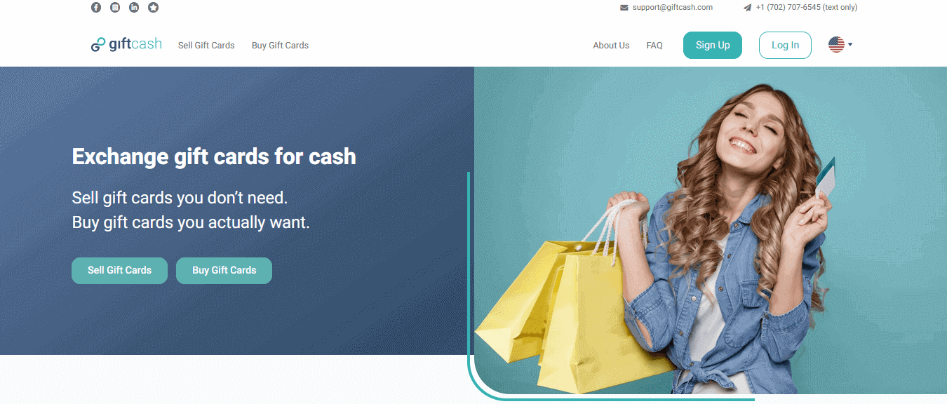 GiftCash Website Homepage.