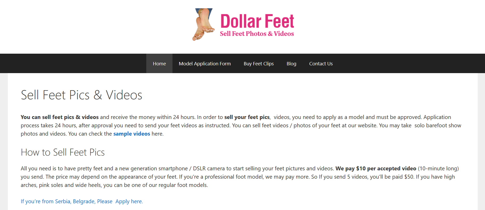 Screenshot of DollarFeet Website Hompage
