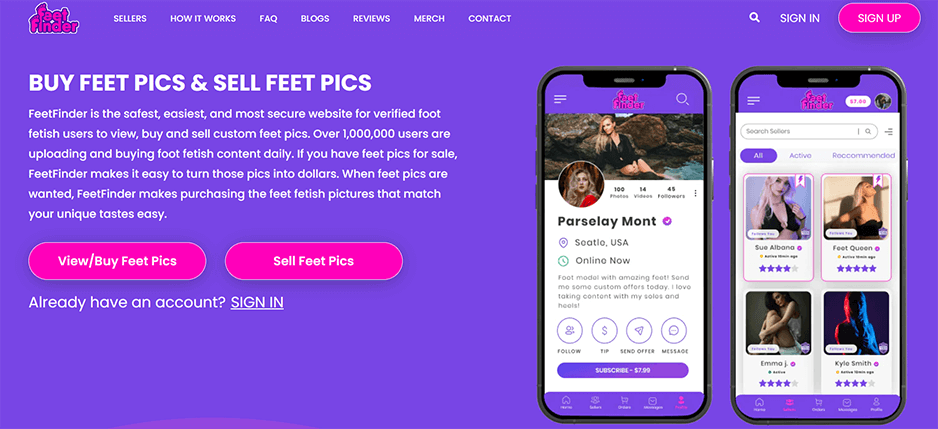 Screenshot of FeetFinder Website Homepage