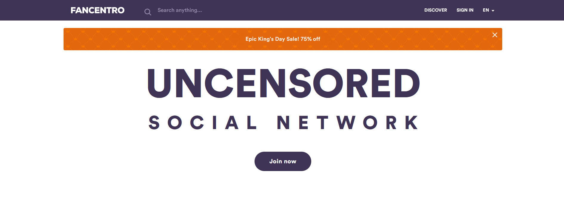 Screenshot of FanCentro Homepage - get paid for pictures of yourself
