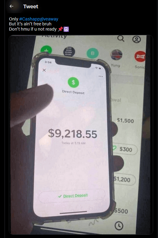 A fake ad on Cash App giveaway.