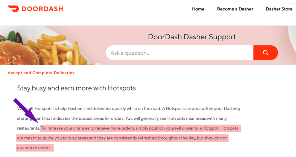 a picture showing doordash's statement on hotspots