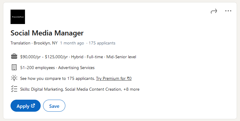A screenshot of social media manager jobs that make 10k a month