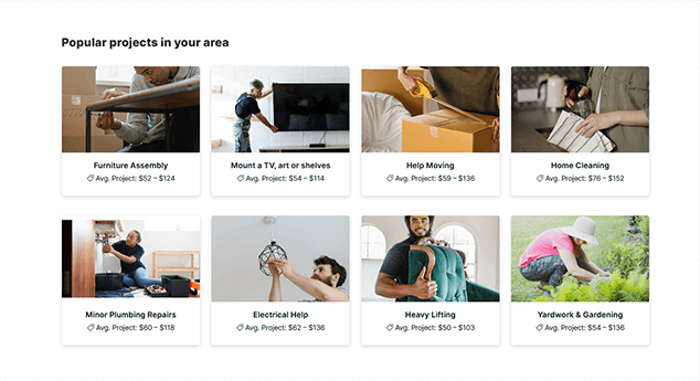 A screenshot of TaskRabbit Services you can offer to make 10k a month